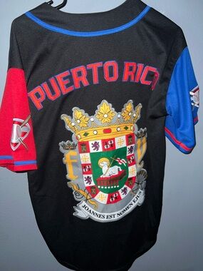 Puerto Rico Crest Graphic Jersey - Black with Red & Blue Accents